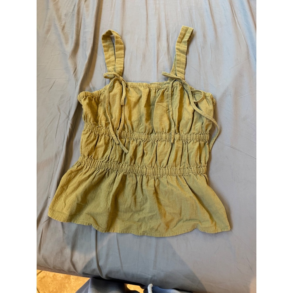 Universal Thread Womens Olive Green Smocked Peplum Tie Shoulder Tank Top Size M